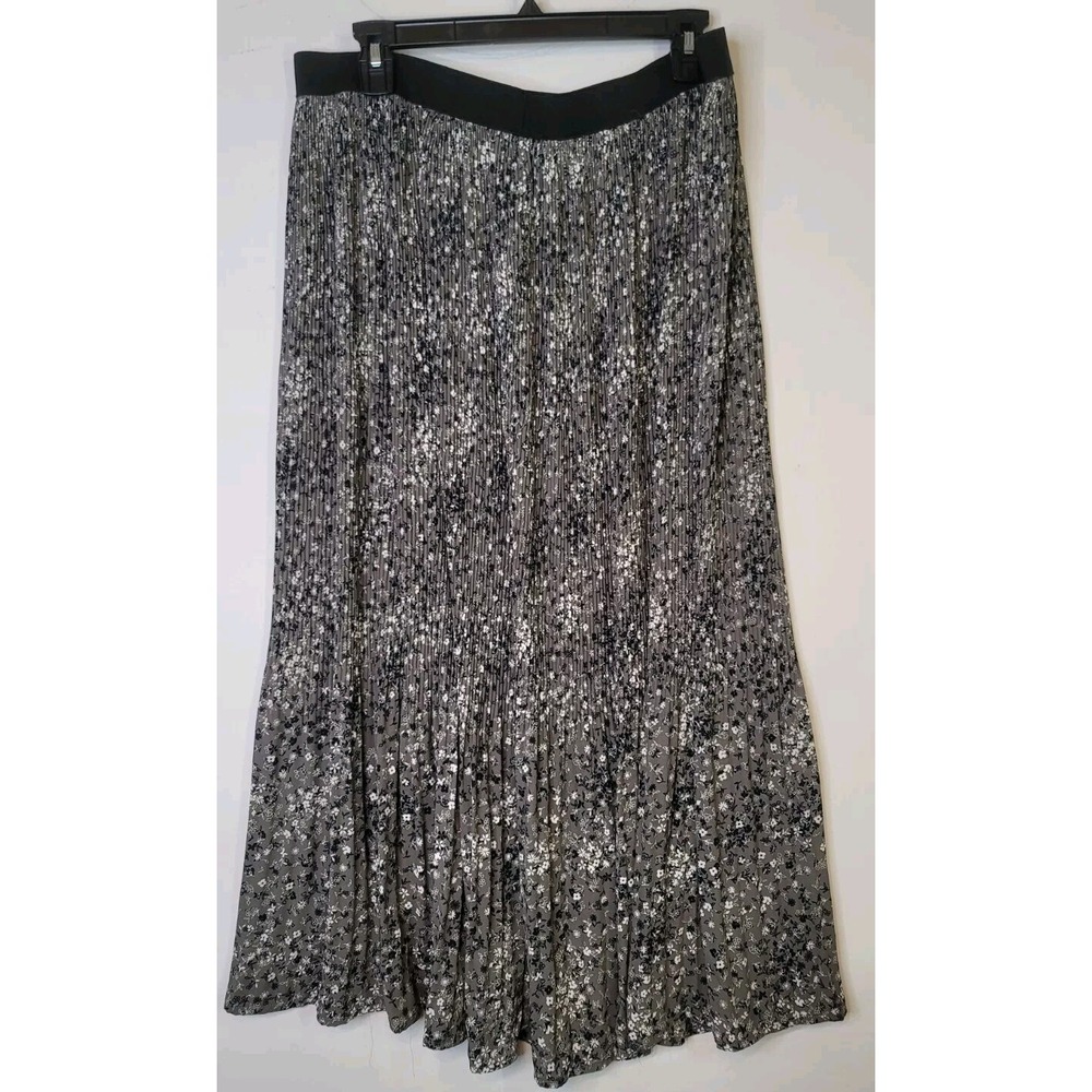 NWOT Adrianna Papell Floral Print Pleated Skirt Midi Gray Size XL